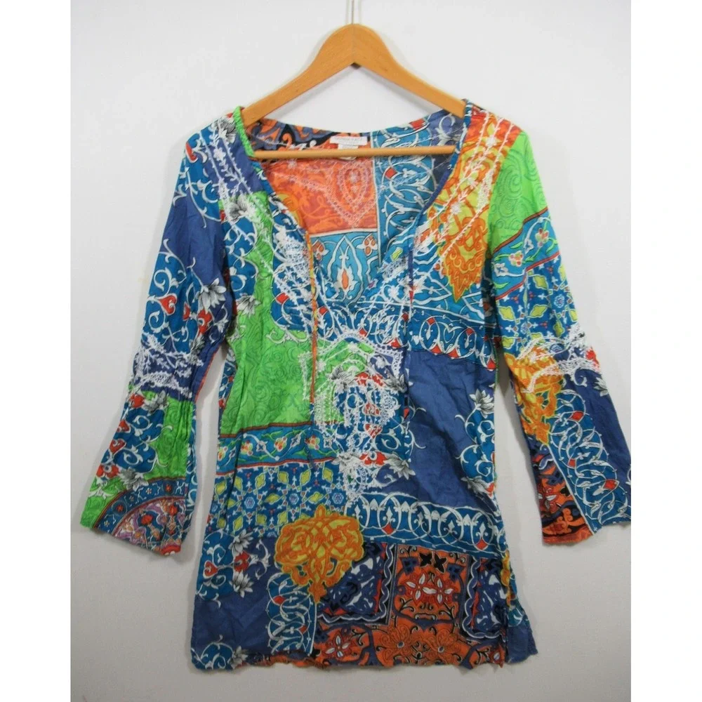 Debbie Katz South Beach Embroidered Swim Coverup Tunic Women Medium Boho